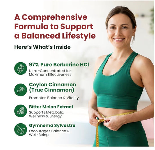 Berberine Supplement - 1300mg per Serving - Ultra High Potency Berberine HCl with Ceylon Cinnamon, Bitter Melon & Gymnema - Weight Management Support - 90 Caps