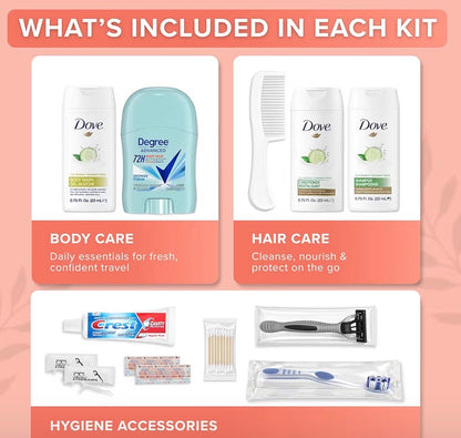 12-Piece Women’s Travel Hygiene Kit with Toiletries & Clear Cosmetic Bag,