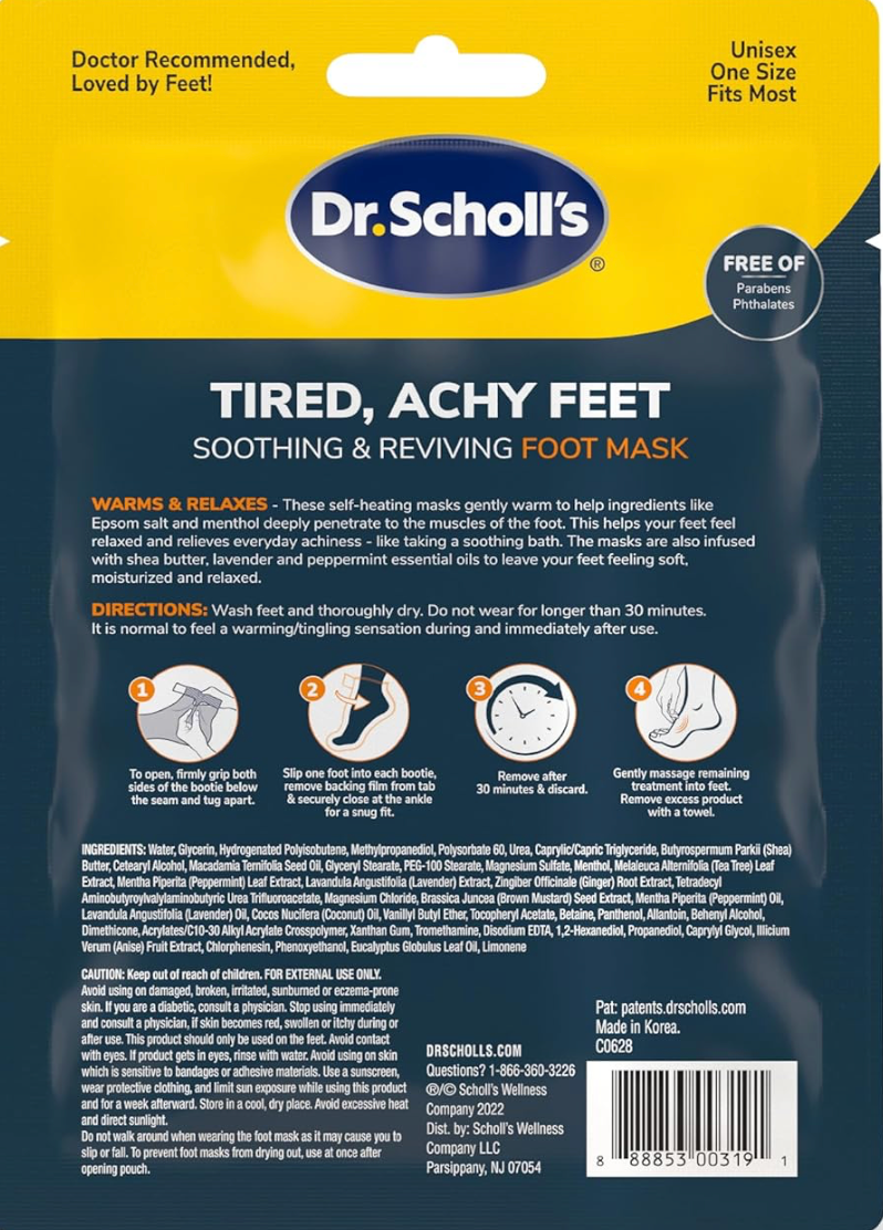 Dr. Scholl's Tired, Achy Feet Soothing & Reviving Foot Mask, 1 Pair, Warming Booties