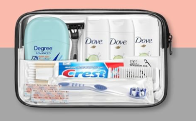 12-Piece Women’s Travel Hygiene Kit with Toiletries & Clear Cosmetic Bag,